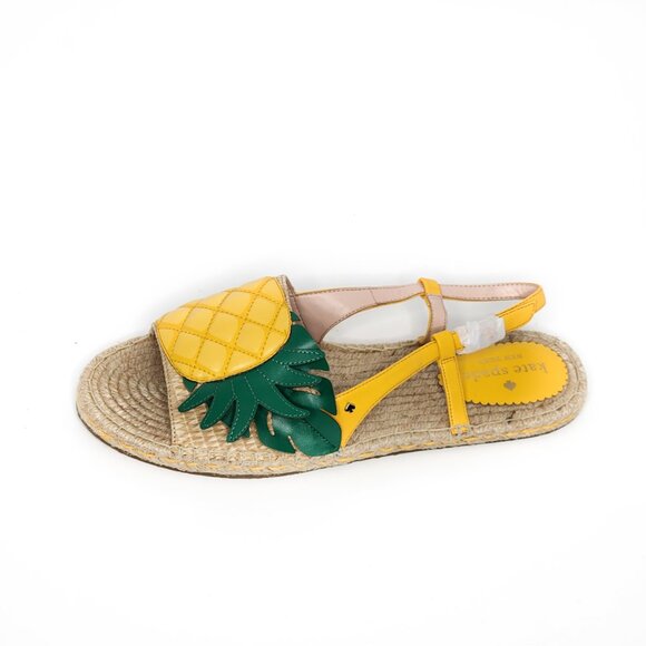 KATE SPADE MWOB Tropical Pineapple Flat Espadrille Slingback Sandals Yellow - Picture 4 of 6